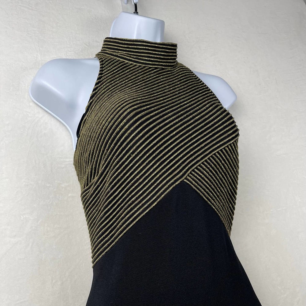 Susan Roselli Vintage 80's Glam Cocktail Fitted Maxi Gown Dress Gold Black Sz 12 - Picture 2 of 16